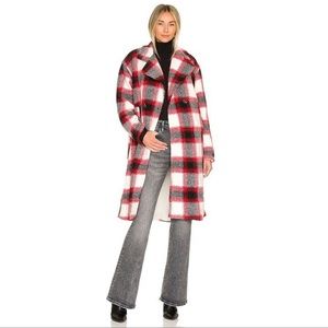 Kendall + Kylie Dropped Shoulder Peacoat Red Black Plaid Womens Size XS